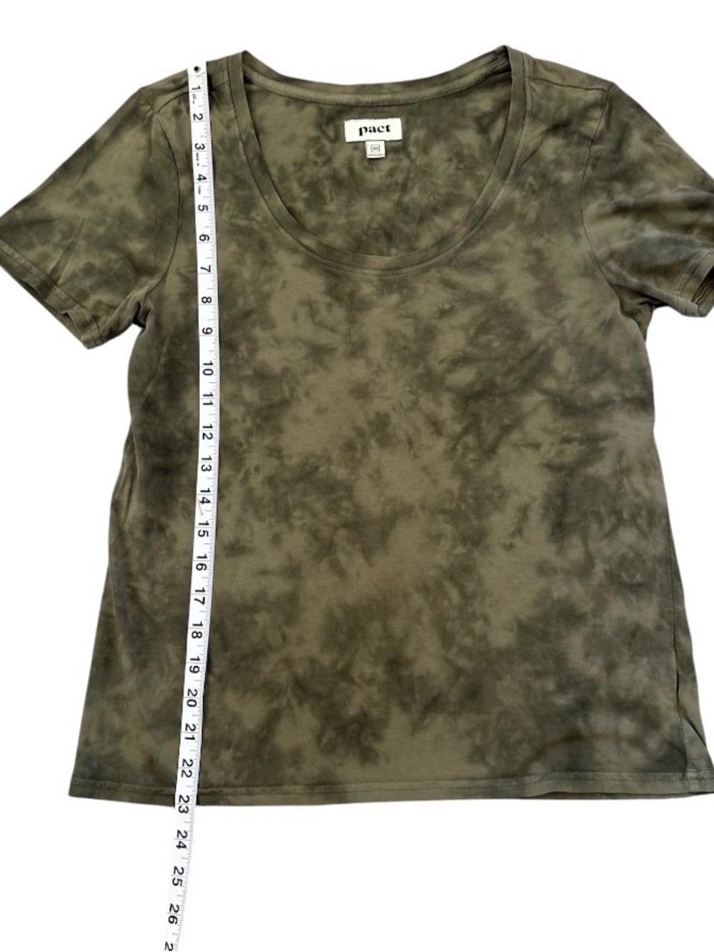 PACT Olive Green Tie-Dye Scoop Neck Organic Cotton Short Sleeve T-shirt XS - Picture 7 of 8